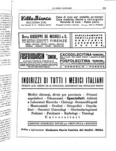 Le forze sanitarie organo ufficiale del Sindacato nazionale fascista dei medici e degli ordini dei medici