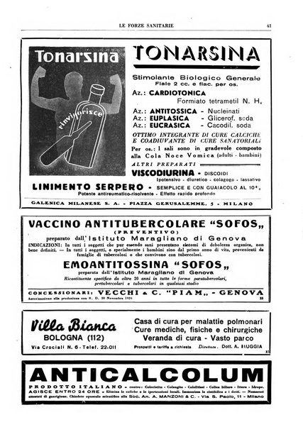 Le forze sanitarie organo ufficiale del Sindacato nazionale fascista dei medici e degli ordini dei medici