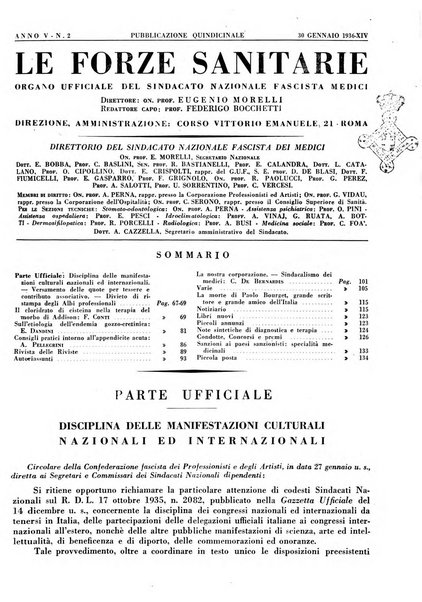 Le forze sanitarie organo ufficiale del Sindacato nazionale fascista dei medici e degli ordini dei medici