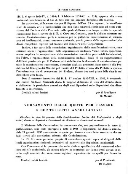 Le forze sanitarie organo ufficiale del Sindacato nazionale fascista dei medici e degli ordini dei medici