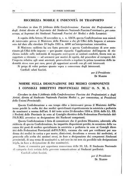 Le forze sanitarie organo ufficiale del Sindacato nazionale fascista dei medici e degli ordini dei medici