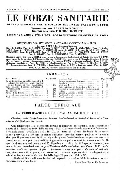 Le forze sanitarie organo ufficiale del Sindacato nazionale fascista dei medici e degli ordini dei medici