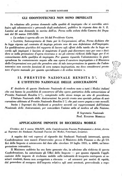 Le forze sanitarie organo ufficiale del Sindacato nazionale fascista dei medici e degli ordini dei medici