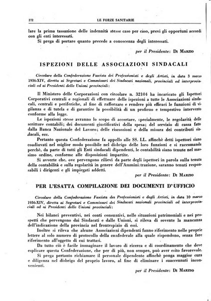 Le forze sanitarie organo ufficiale del Sindacato nazionale fascista dei medici e degli ordini dei medici