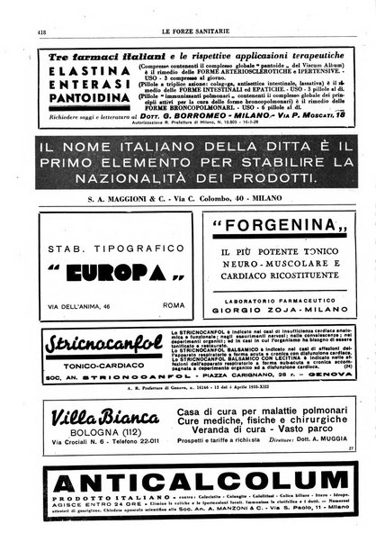 Le forze sanitarie organo ufficiale del Sindacato nazionale fascista dei medici e degli ordini dei medici