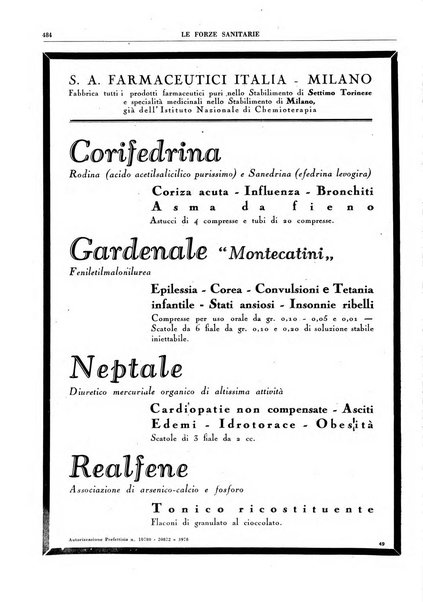 Le forze sanitarie organo ufficiale del Sindacato nazionale fascista dei medici e degli ordini dei medici