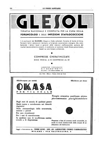 Le forze sanitarie organo ufficiale del Sindacato nazionale fascista dei medici e degli ordini dei medici