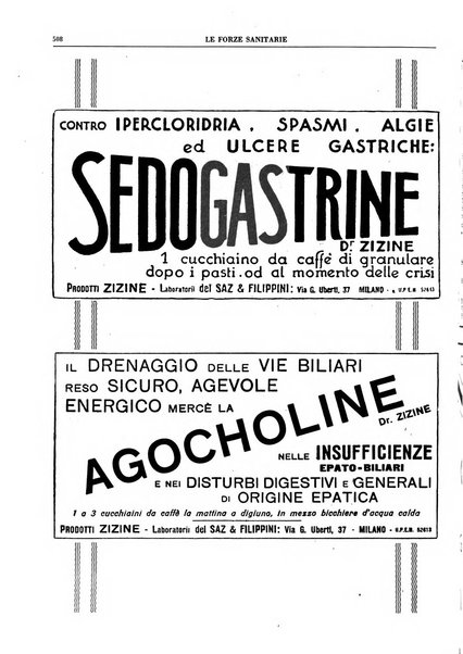 Le forze sanitarie organo ufficiale del Sindacato nazionale fascista dei medici e degli ordini dei medici