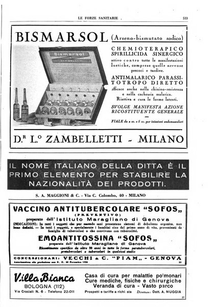 Le forze sanitarie organo ufficiale del Sindacato nazionale fascista dei medici e degli ordini dei medici