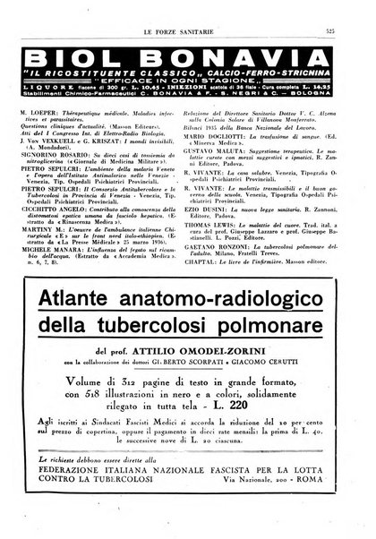 Le forze sanitarie organo ufficiale del Sindacato nazionale fascista dei medici e degli ordini dei medici