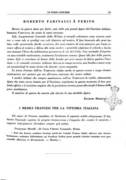 Le forze sanitarie organo ufficiale del Sindacato nazionale fascista dei medici e degli ordini dei medici