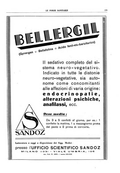 Le forze sanitarie organo ufficiale del Sindacato nazionale fascista dei medici e degli ordini dei medici