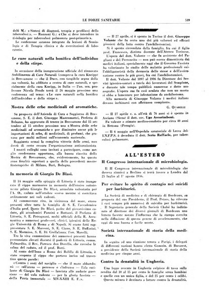 Le forze sanitarie organo ufficiale del Sindacato nazionale fascista dei medici e degli ordini dei medici