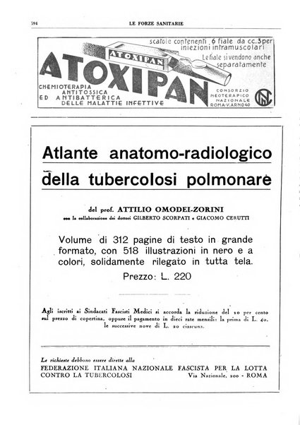 Le forze sanitarie organo ufficiale del Sindacato nazionale fascista dei medici e degli ordini dei medici