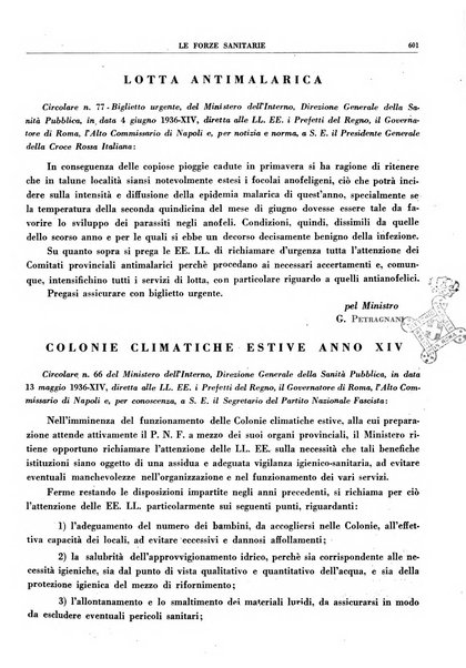 Le forze sanitarie organo ufficiale del Sindacato nazionale fascista dei medici e degli ordini dei medici