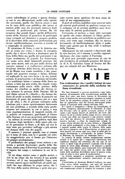 Le forze sanitarie organo ufficiale del Sindacato nazionale fascista dei medici e degli ordini dei medici