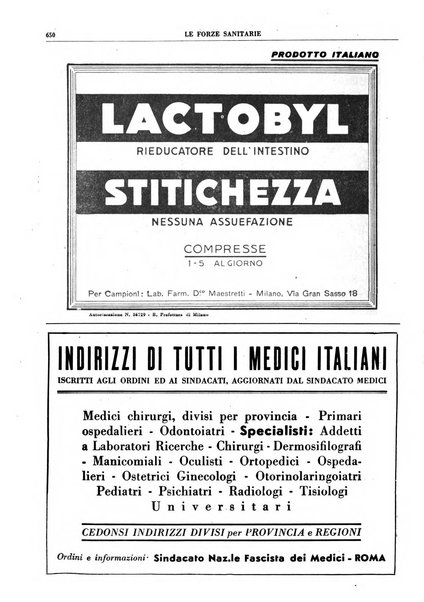 Le forze sanitarie organo ufficiale del Sindacato nazionale fascista dei medici e degli ordini dei medici