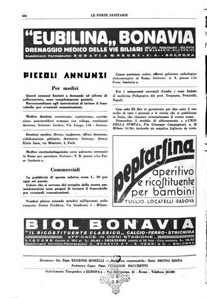 Le forze sanitarie organo ufficiale del Sindacato nazionale fascista dei medici e degli ordini dei medici