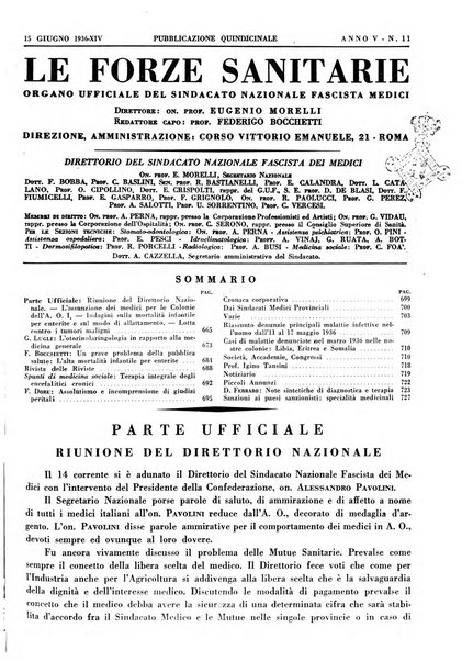 Le forze sanitarie organo ufficiale del Sindacato nazionale fascista dei medici e degli ordini dei medici