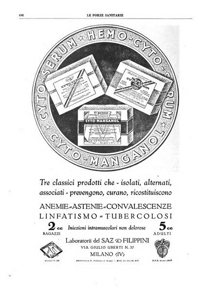 Le forze sanitarie organo ufficiale del Sindacato nazionale fascista dei medici e degli ordini dei medici