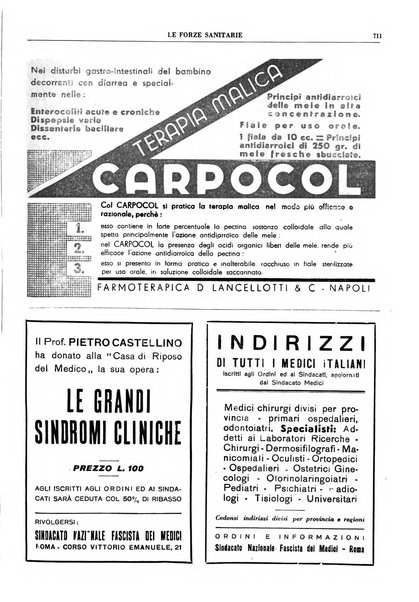 Le forze sanitarie organo ufficiale del Sindacato nazionale fascista dei medici e degli ordini dei medici