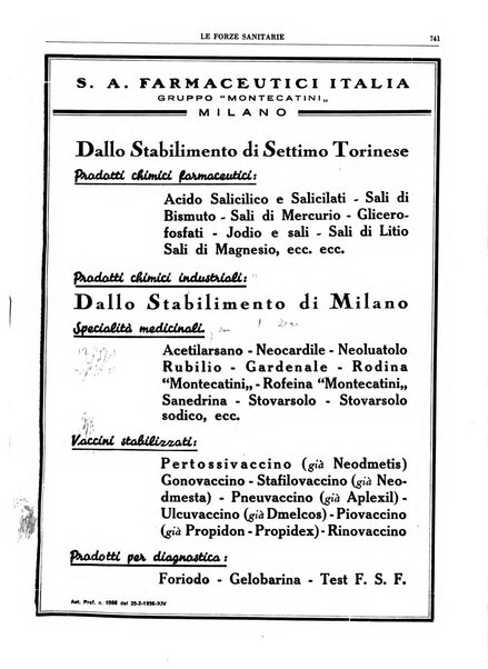 Le forze sanitarie organo ufficiale del Sindacato nazionale fascista dei medici e degli ordini dei medici