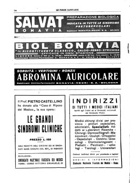 Le forze sanitarie organo ufficiale del Sindacato nazionale fascista dei medici e degli ordini dei medici