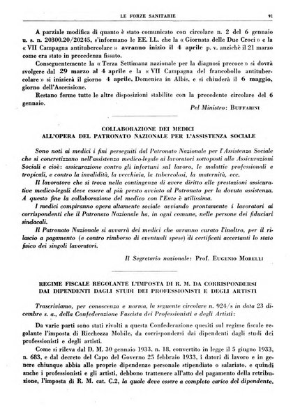 Le forze sanitarie organo ufficiale del Sindacato nazionale fascista dei medici e degli ordini dei medici