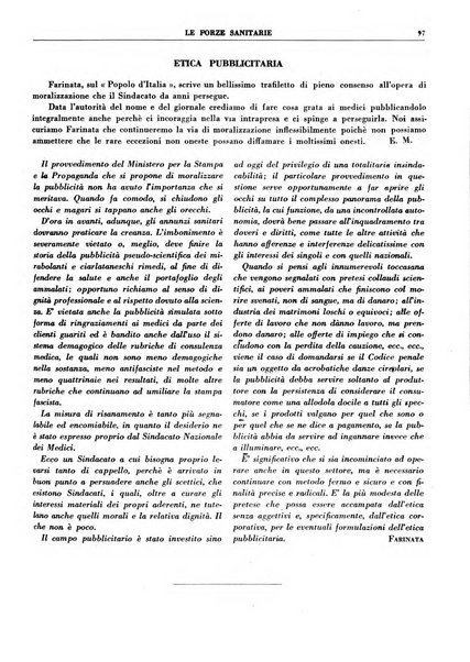 Le forze sanitarie organo ufficiale del Sindacato nazionale fascista dei medici e degli ordini dei medici