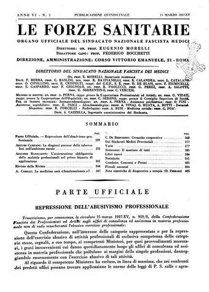 Le forze sanitarie organo ufficiale del Sindacato nazionale fascista dei medici e degli ordini dei medici