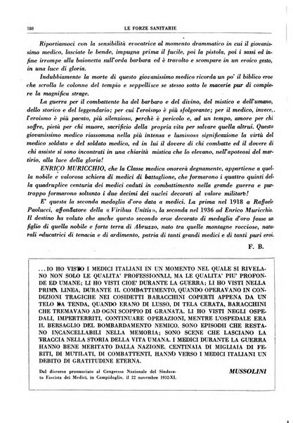 Le forze sanitarie organo ufficiale del Sindacato nazionale fascista dei medici e degli ordini dei medici