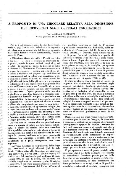 Le forze sanitarie organo ufficiale del Sindacato nazionale fascista dei medici e degli ordini dei medici