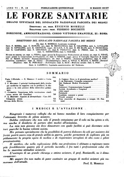 Le forze sanitarie organo ufficiale del Sindacato nazionale fascista dei medici e degli ordini dei medici