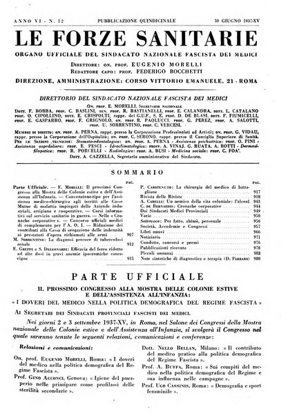 Le forze sanitarie organo ufficiale del Sindacato nazionale fascista dei medici e degli ordini dei medici