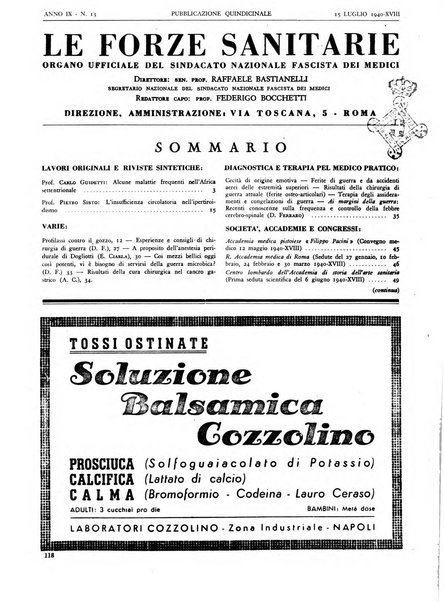 Le forze sanitarie organo ufficiale del Sindacato nazionale fascista dei medici e degli ordini dei medici