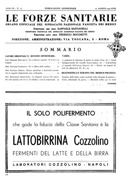 Le forze sanitarie organo ufficiale del Sindacato nazionale fascista dei medici e degli ordini dei medici