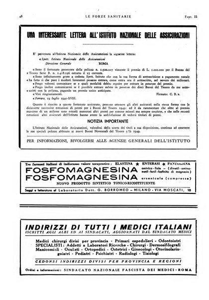 Le forze sanitarie organo ufficiale del Sindacato nazionale fascista dei medici e degli ordini dei medici