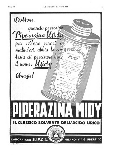 Le forze sanitarie organo ufficiale del Sindacato nazionale fascista dei medici e degli ordini dei medici