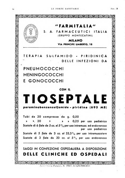 Le forze sanitarie organo ufficiale del Sindacato nazionale fascista dei medici e degli ordini dei medici