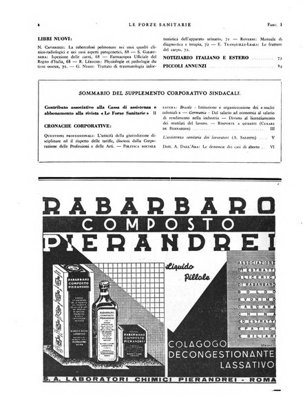 Le forze sanitarie organo ufficiale del Sindacato nazionale fascista dei medici e degli ordini dei medici