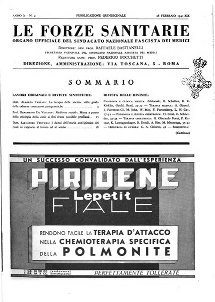 Le forze sanitarie organo ufficiale del Sindacato nazionale fascista dei medici e degli ordini dei medici