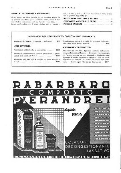 Le forze sanitarie organo ufficiale del Sindacato nazionale fascista dei medici e degli ordini dei medici