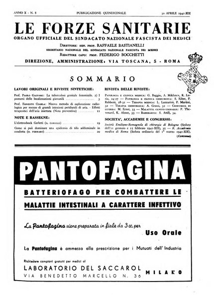 Le forze sanitarie organo ufficiale del Sindacato nazionale fascista dei medici e degli ordini dei medici