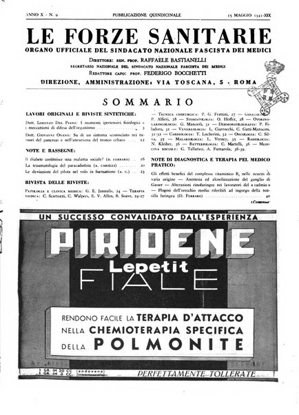 Le forze sanitarie organo ufficiale del Sindacato nazionale fascista dei medici e degli ordini dei medici