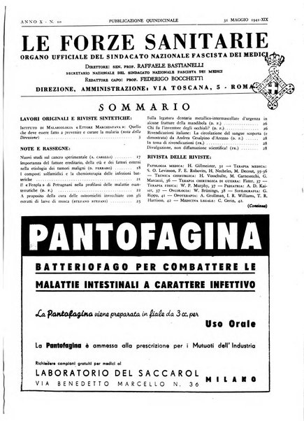 Le forze sanitarie organo ufficiale del Sindacato nazionale fascista dei medici e degli ordini dei medici