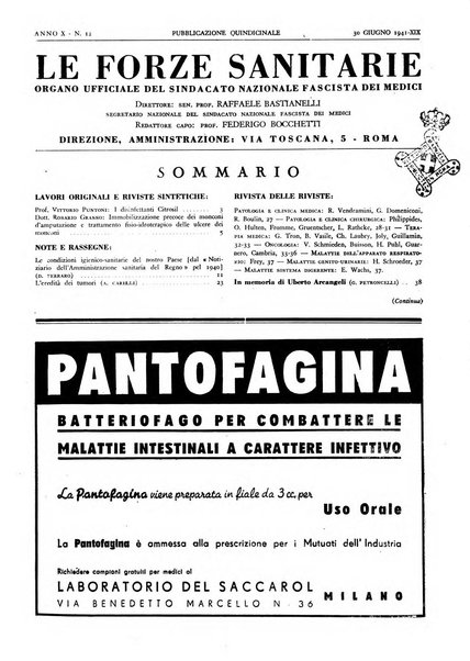 Le forze sanitarie organo ufficiale del Sindacato nazionale fascista dei medici e degli ordini dei medici