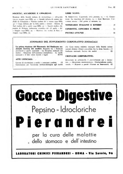 Le forze sanitarie organo ufficiale del Sindacato nazionale fascista dei medici e degli ordini dei medici