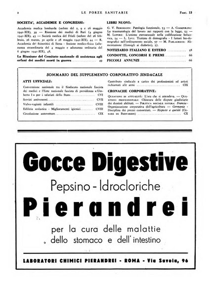 Le forze sanitarie organo ufficiale del Sindacato nazionale fascista dei medici e degli ordini dei medici