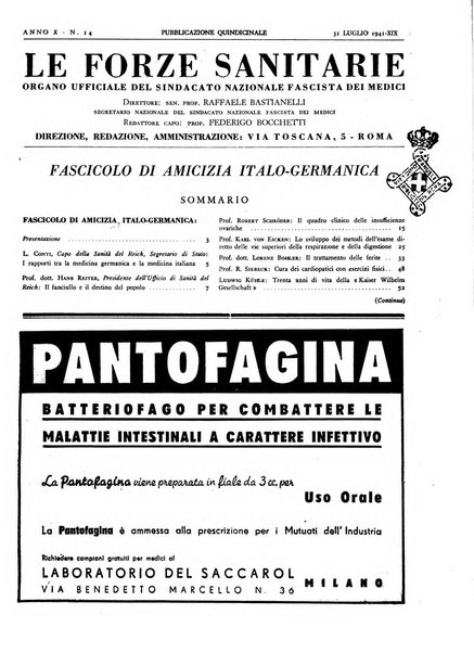 Le forze sanitarie organo ufficiale del Sindacato nazionale fascista dei medici e degli ordini dei medici