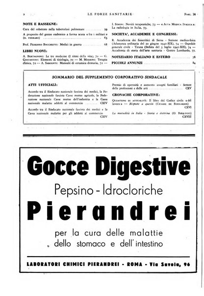 Le forze sanitarie organo ufficiale del Sindacato nazionale fascista dei medici e degli ordini dei medici